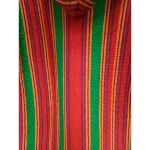 Vintage 90s Sweater Jacket Womens Large Green Red Striped Hooded BOHO Hippie - Picture 10 of 11